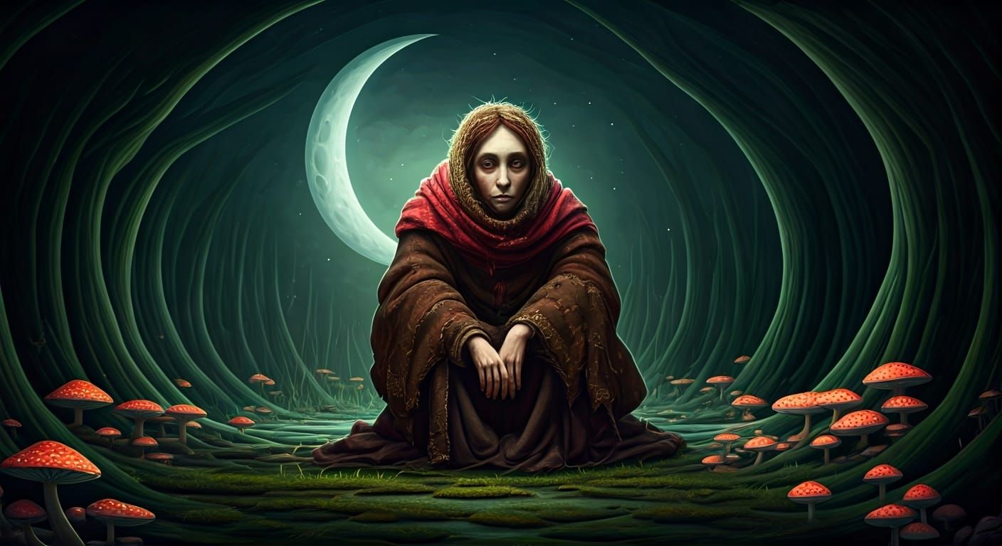 Butterfly Dancer in Mushroom Forest: AI Art