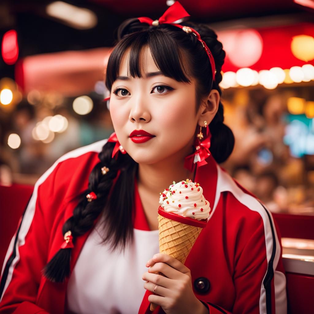 Anime-Inspired Japanese Woman with Ice Cream