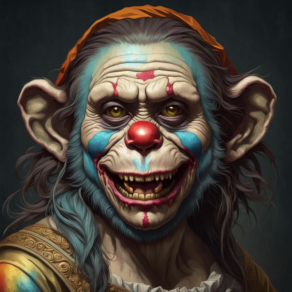 Zombie Monkey Clown Mona Lisa Portrait
