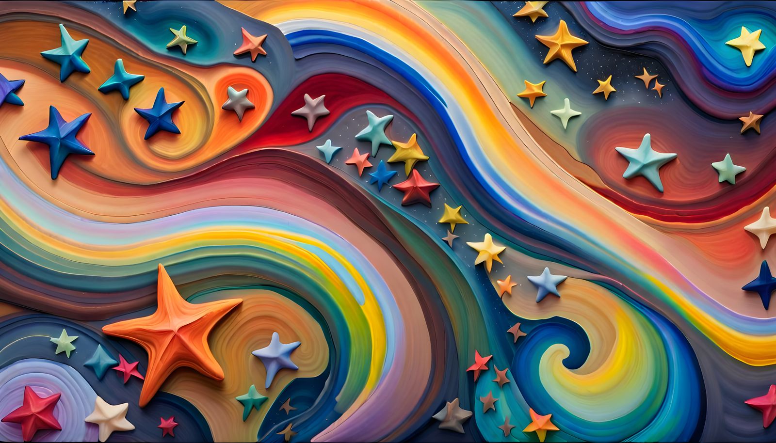 Iridescent Stars Dance in Impasto Oil Painting