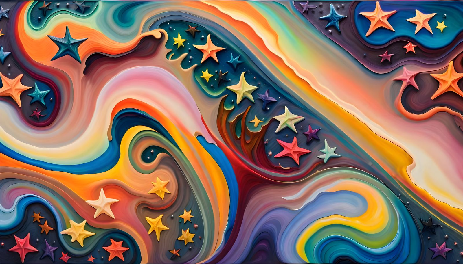 Iridescent Stars Dancing in Cosmic Maelstrom, Impasto Painti...