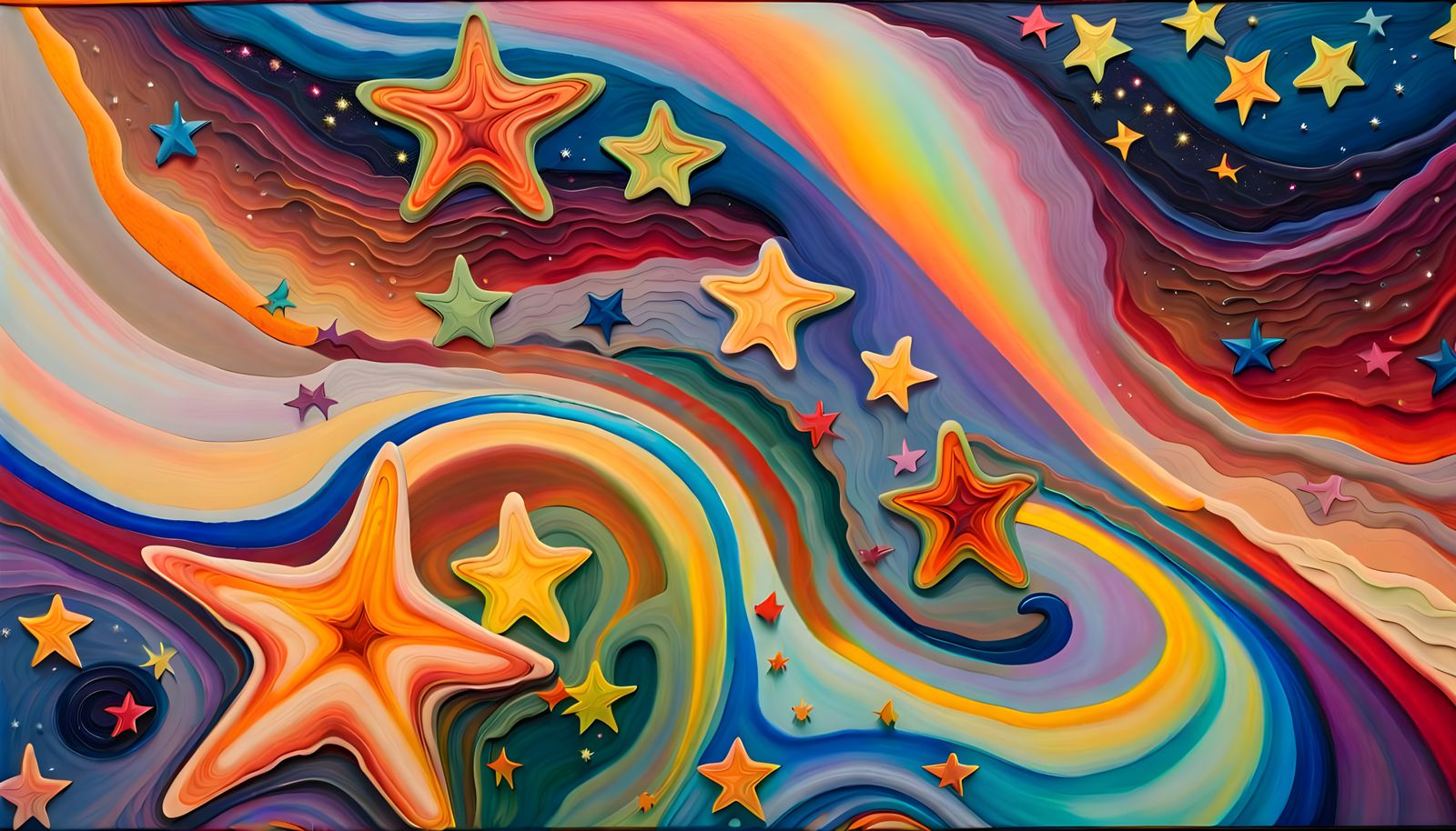 Iridescent Stars Dance in Impasto Oil Painting