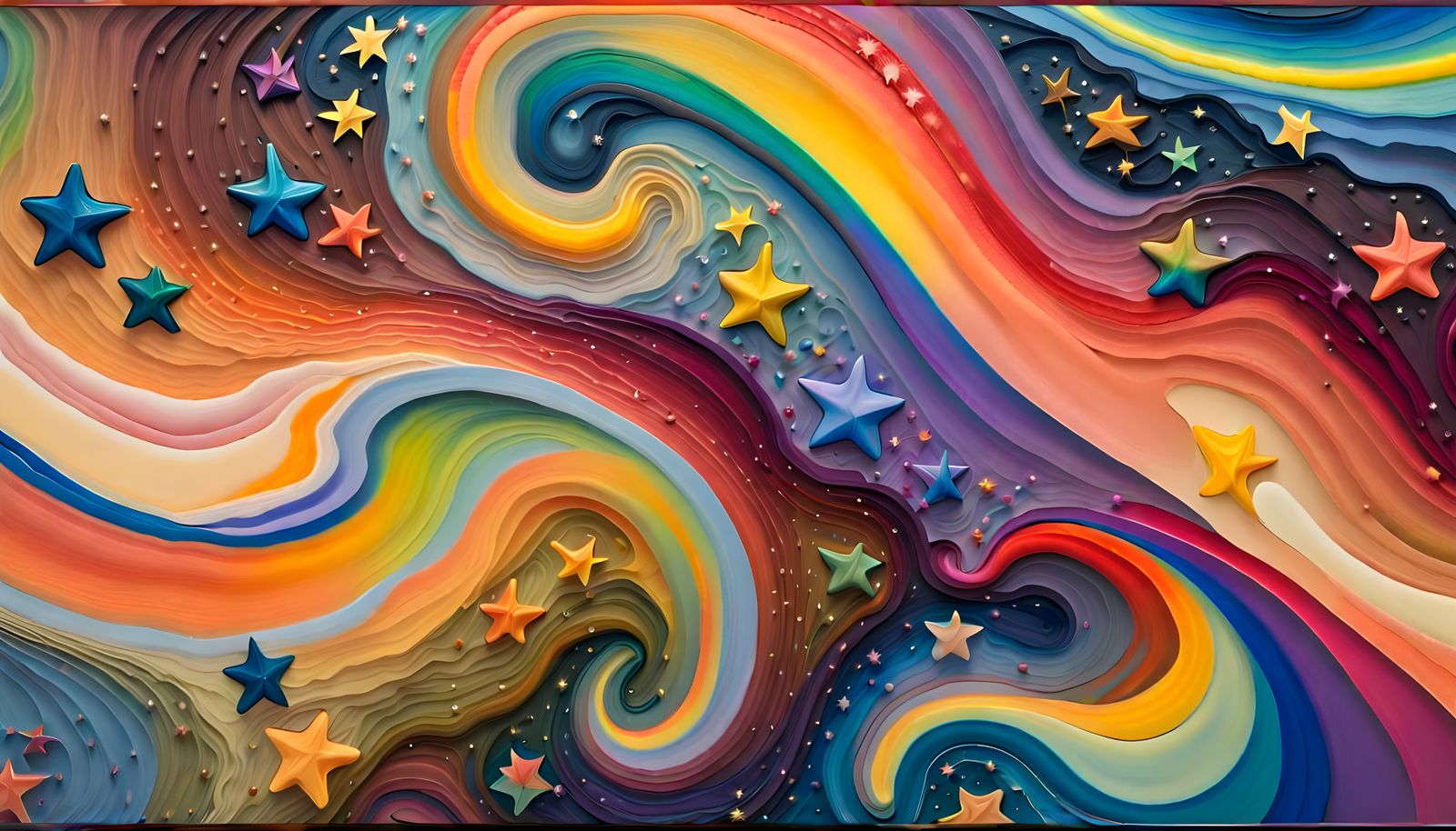 Cosmic Star Dance in Impasto Oil Painting Style