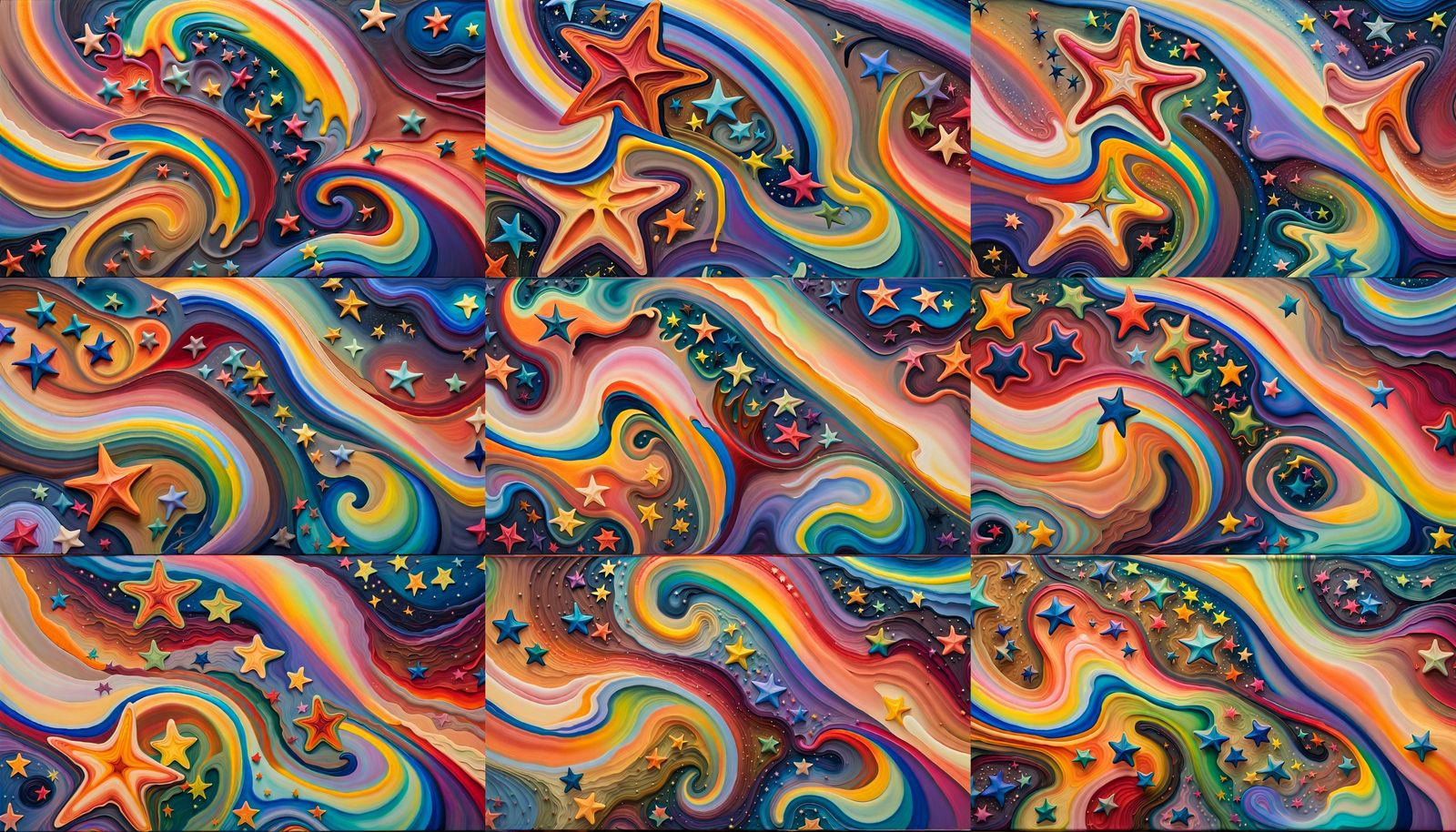 Iridescent Stars Dancing in Aboriginal Impasto Oil Painting