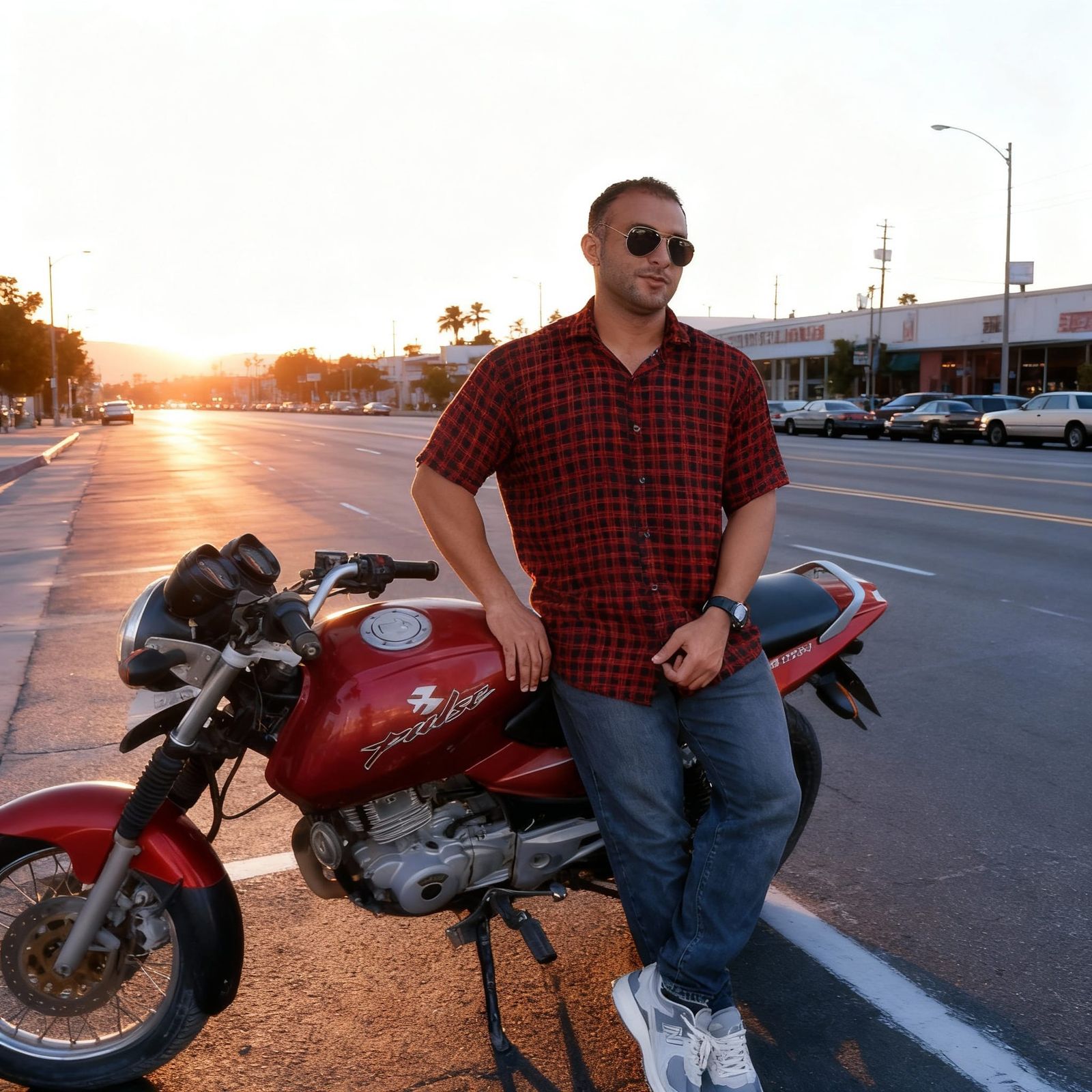 Boy on American Street in 1999 Sunset Cinematic Style