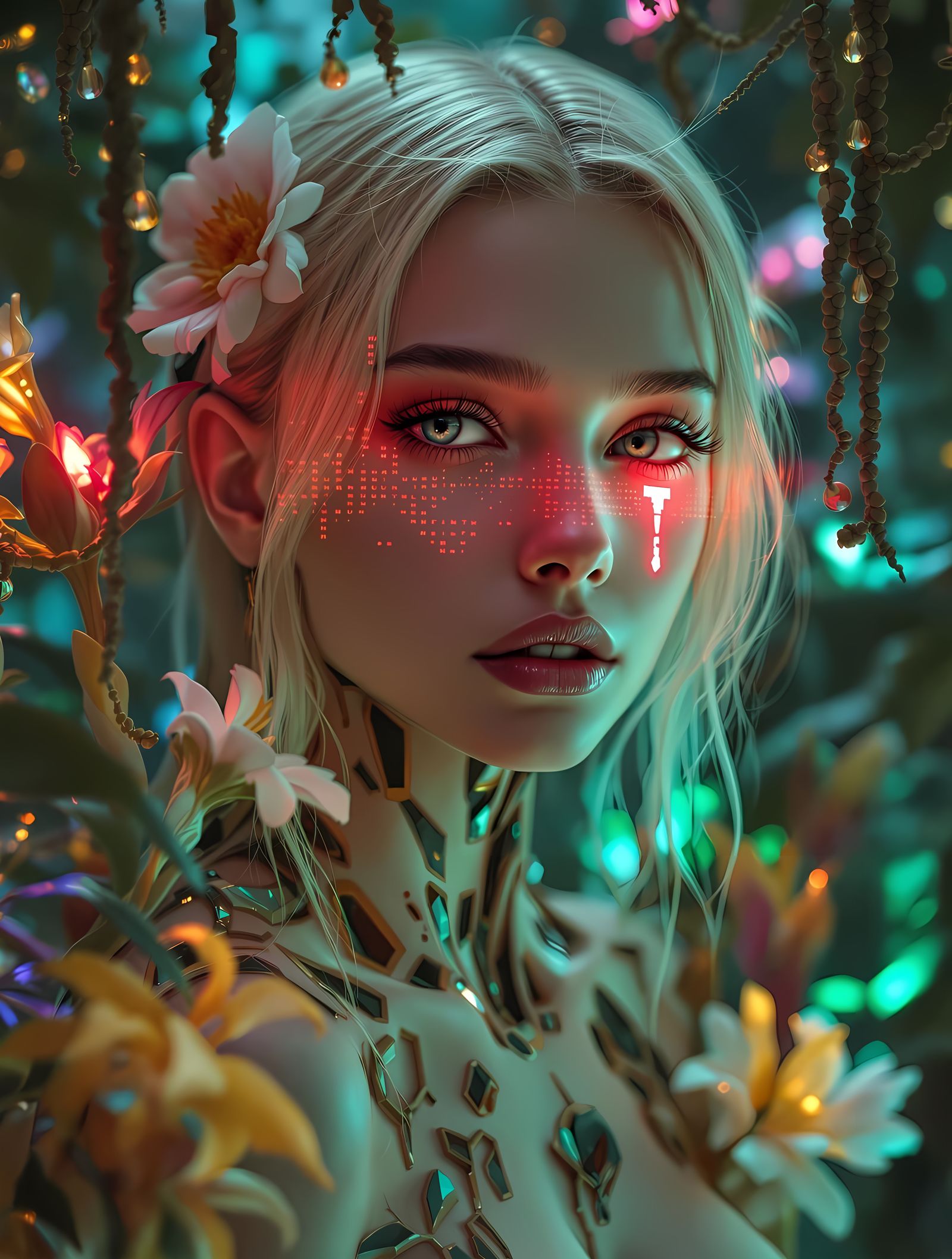 Blonde Cyborg Nymph in Liminal Jungle