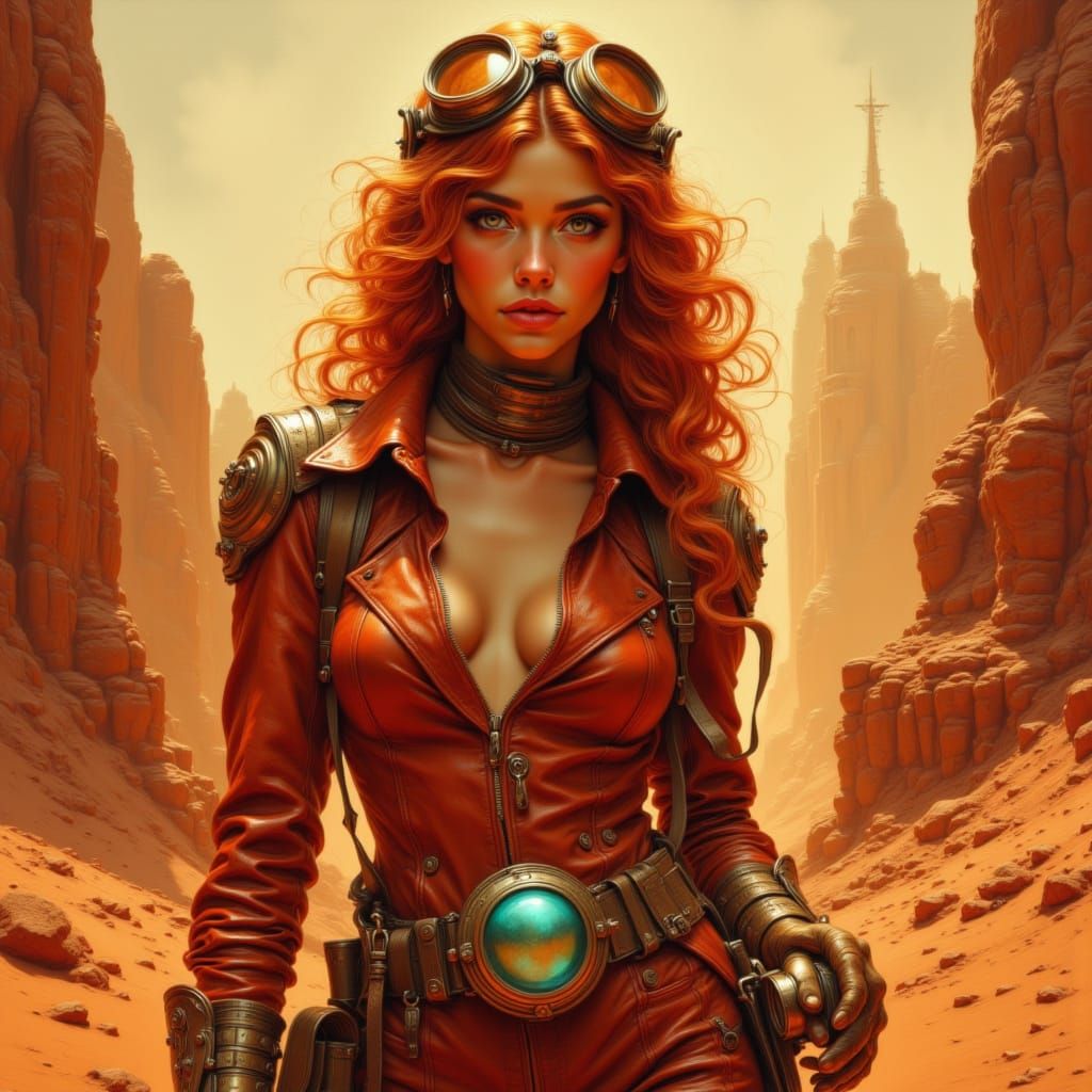 Red-haired beauty exploring the red planet