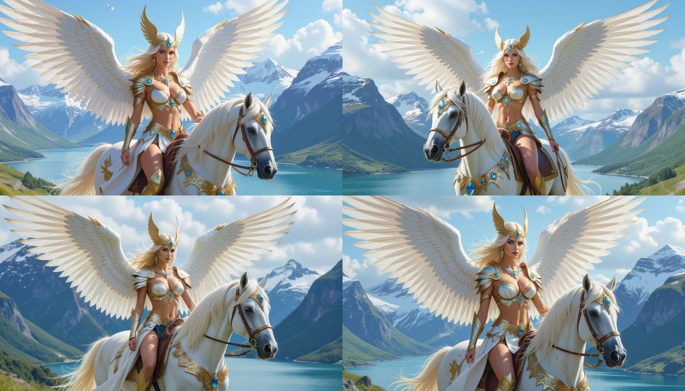 Valkyrie Guardian on Winged Horse, Fantasy Art