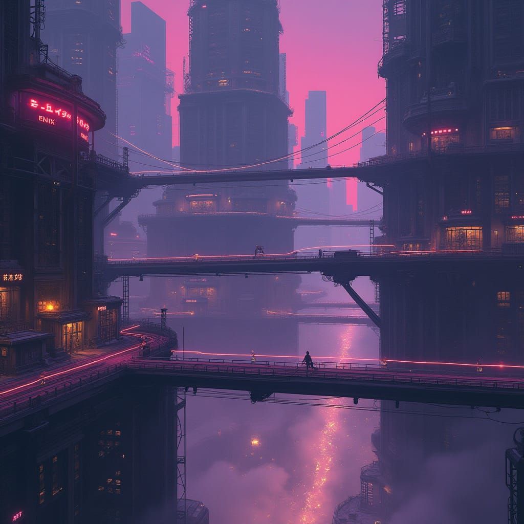 Futuristic Multi-Level Cityscape with Monorails in Cyberpunk...