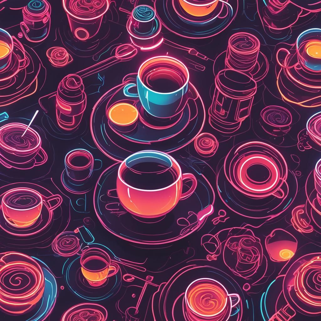 Synthwave Coffee with Sugar in Neon Retro Style