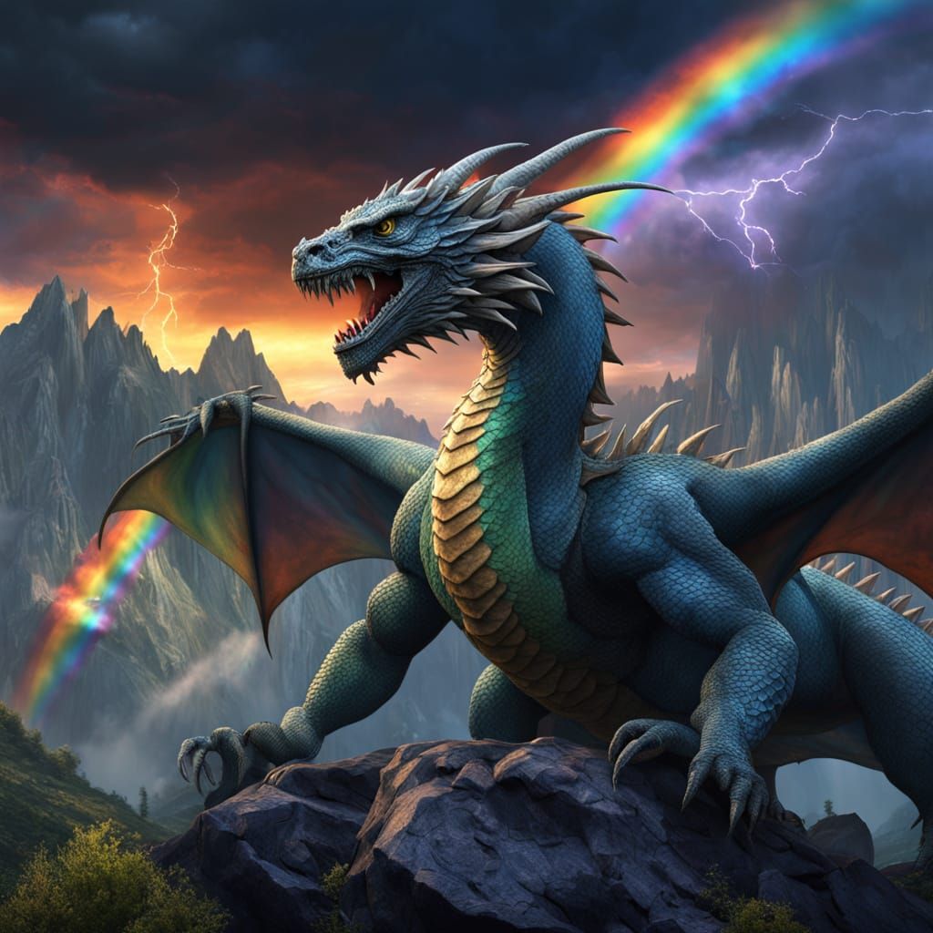 Haunted Rainbow Storm With Dragons Digital Matte Painting