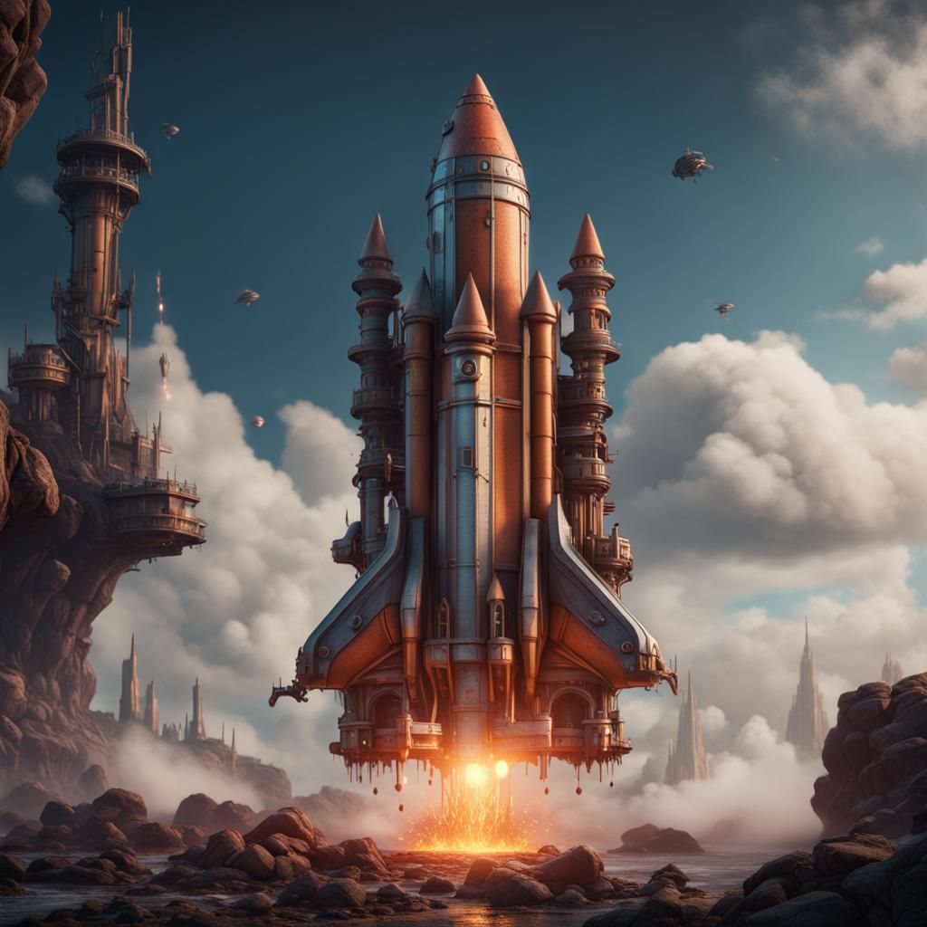 Fantastical Rocket in Detailed Matte Painting Style
