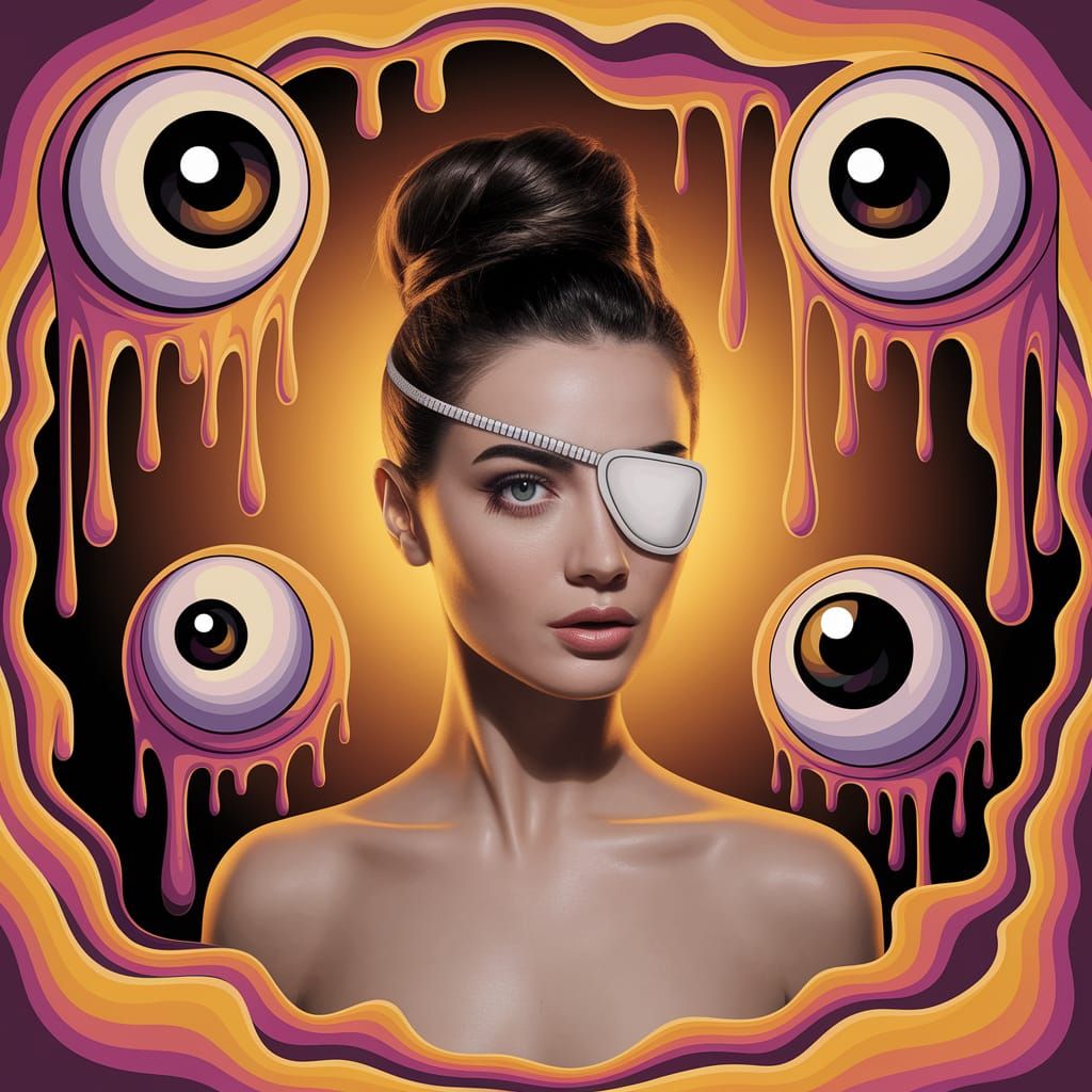 Surrealistic Eyepatch Portrait in Vibrant Dreamlike Style