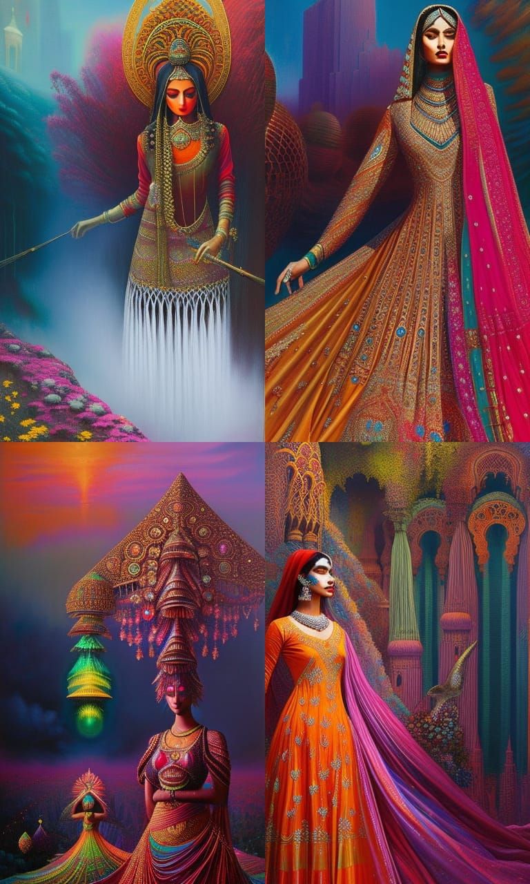 Futuristic Anarkali Suit in Post-Apocalyptic Landscape