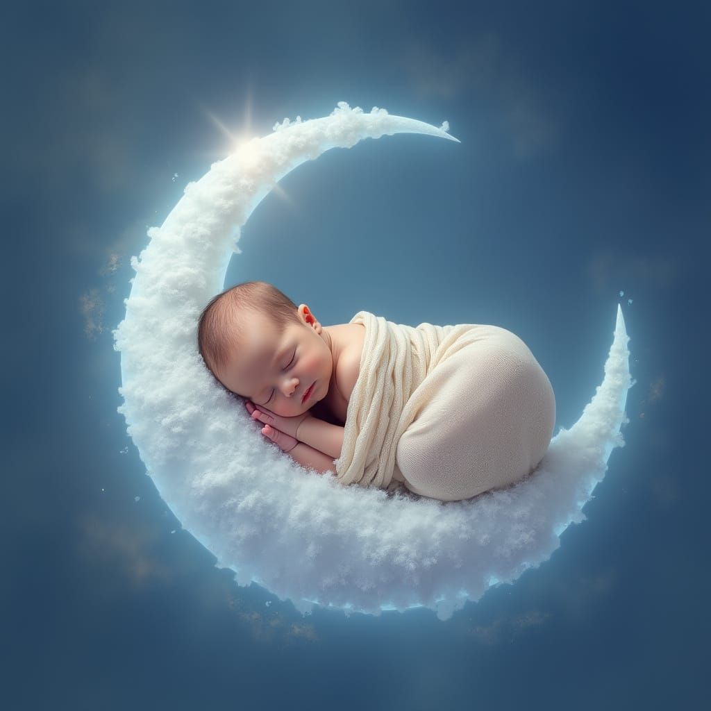 Dreamy Blue Moon Slumber in Whimsical Watercolor