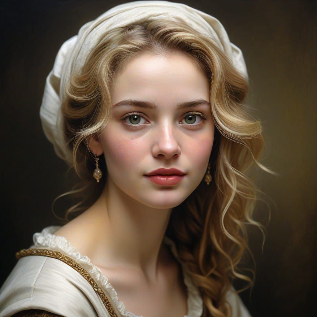 Elegant Winter Portrait in Oil on Canvas, Inspired by Rembra...