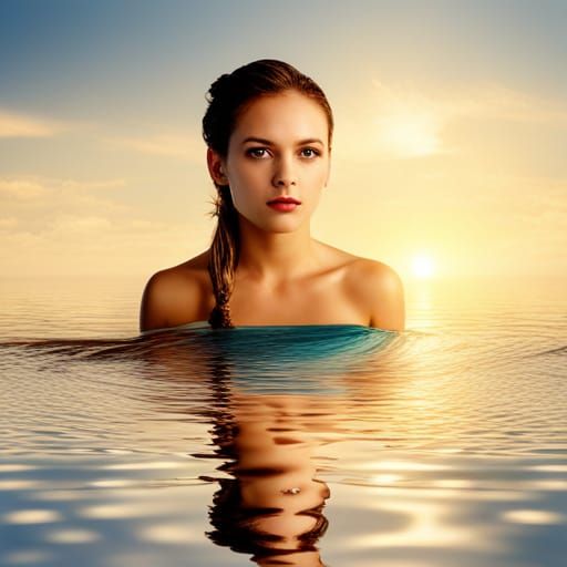 Woman Emerging from Sea Reflection Photography