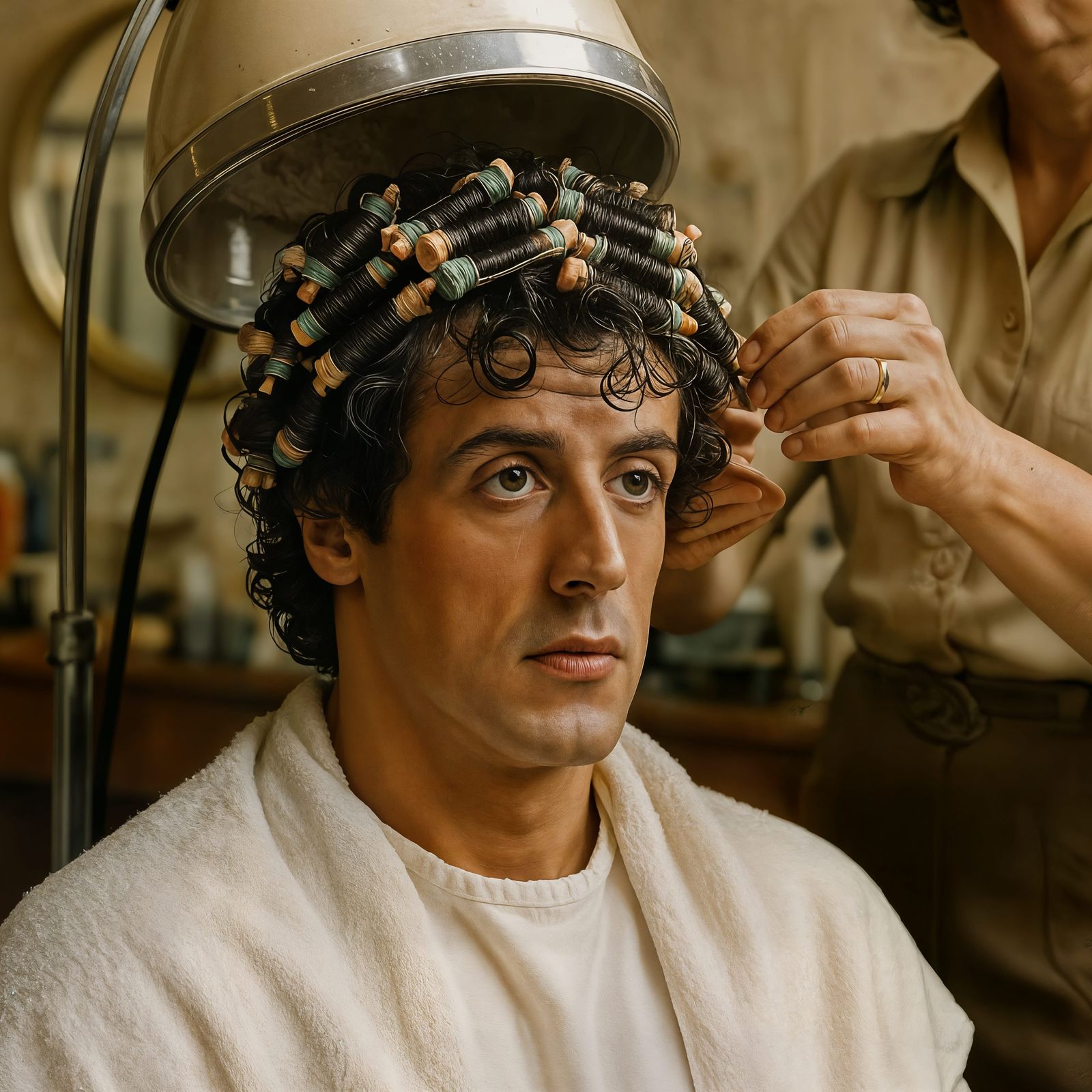 CGI Sylvester Stallone Gets a Perm at Salon