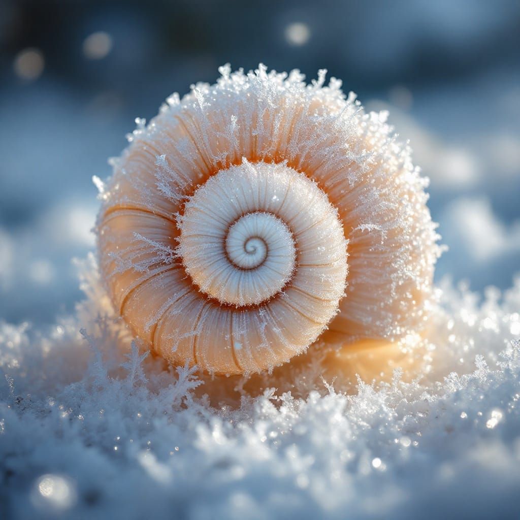 Ethereal Frozen Snail Shell in Winter Wonderland
