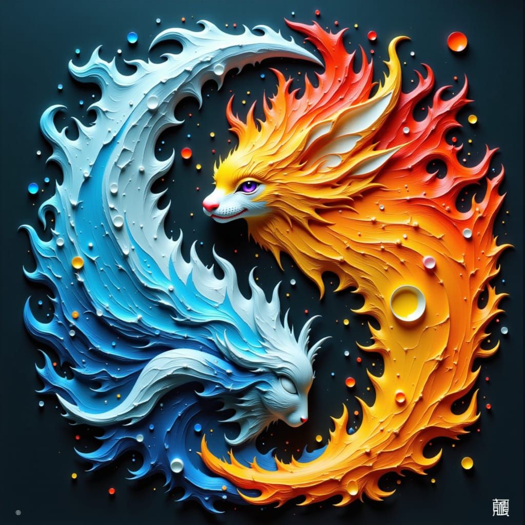 Snowflake and Lava Creatures Yin Yang Symbol
