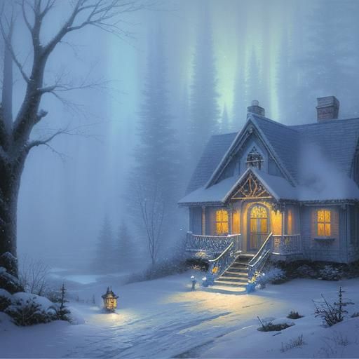 Blue Fox in Snowy Fantasy Landscape