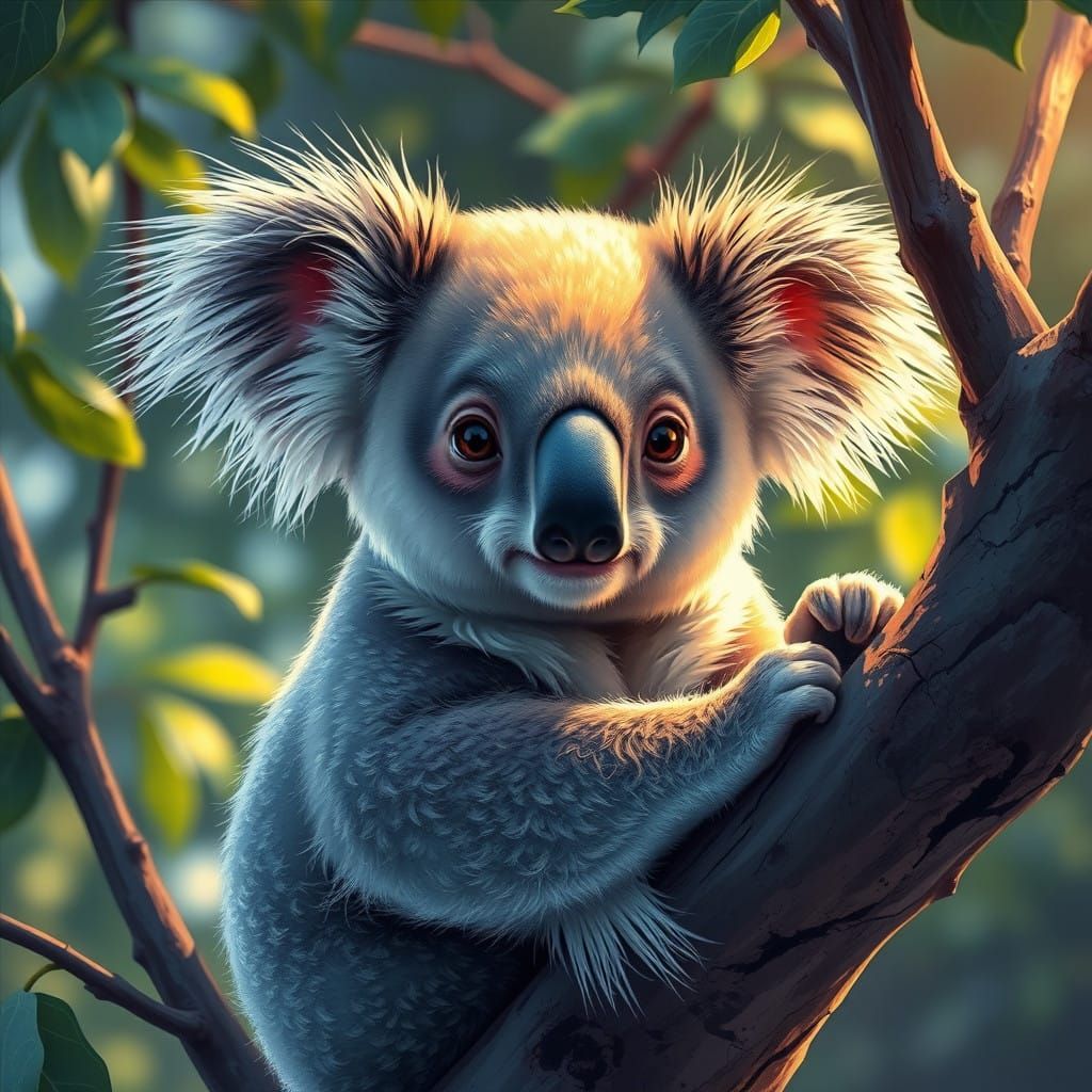 Vibrant Koala Portrait in Alcohol Ink Style