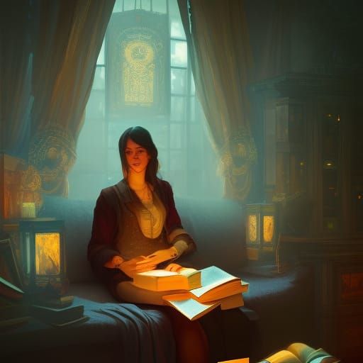 Magical Book Concept Art in Art Nouveau Style