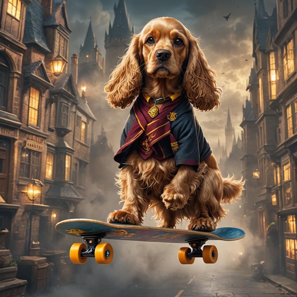 Harry Potter Cocker Spaniel on Skateboard