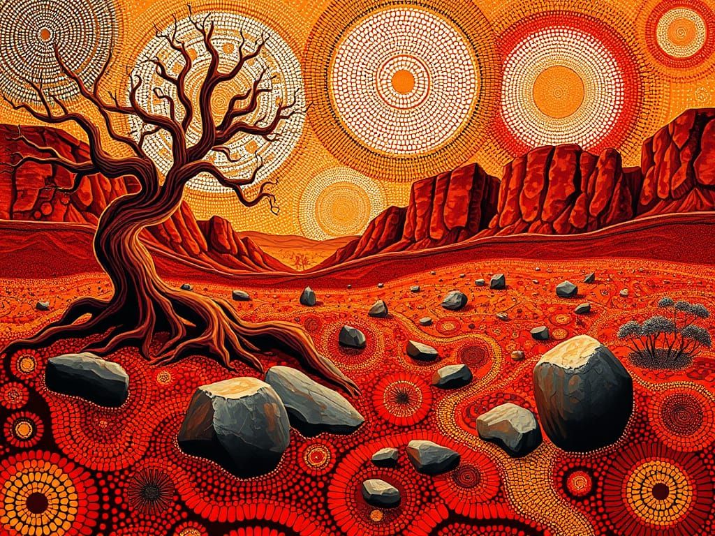 Vibrant Outback Landscape in Iconic Indigenous Australian St...