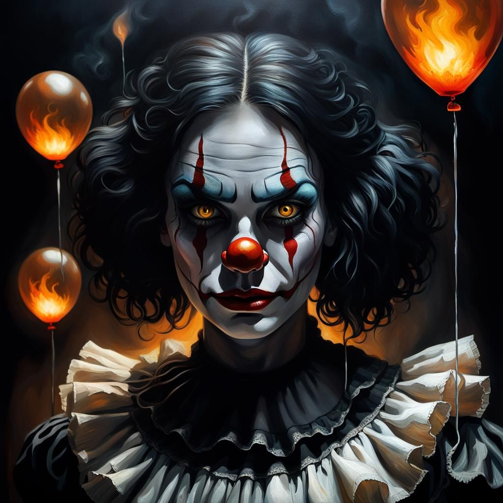 Eerie Clown Portrait in Dark Masterpiece Oil Painting