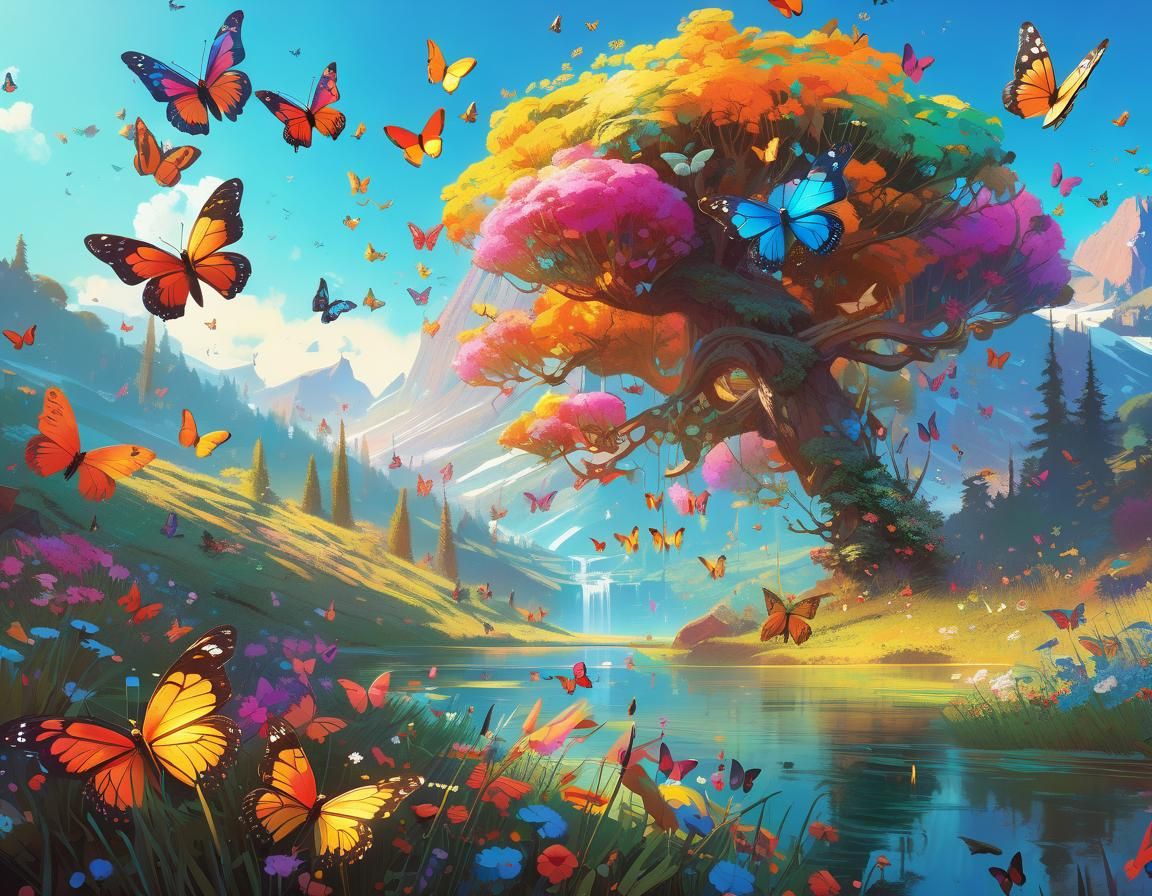 Butterflies in Summer Wind, Watercolor Photoillustration