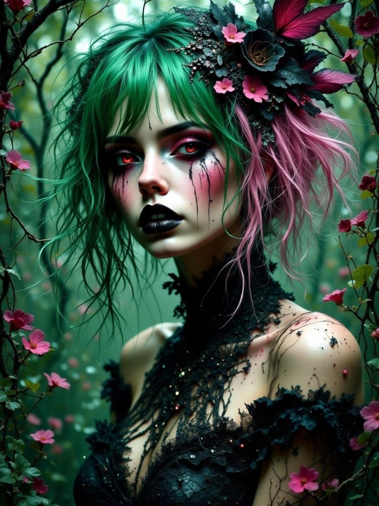 Gothic Vampiress Portrait in Hypermaximalist Style