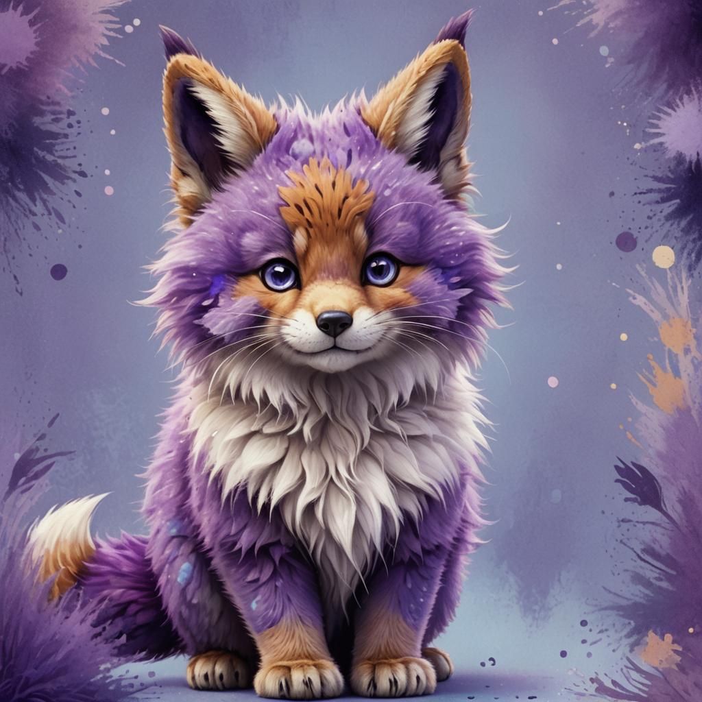 Purple Furry Creature in Shimmering Forest, Digital Art