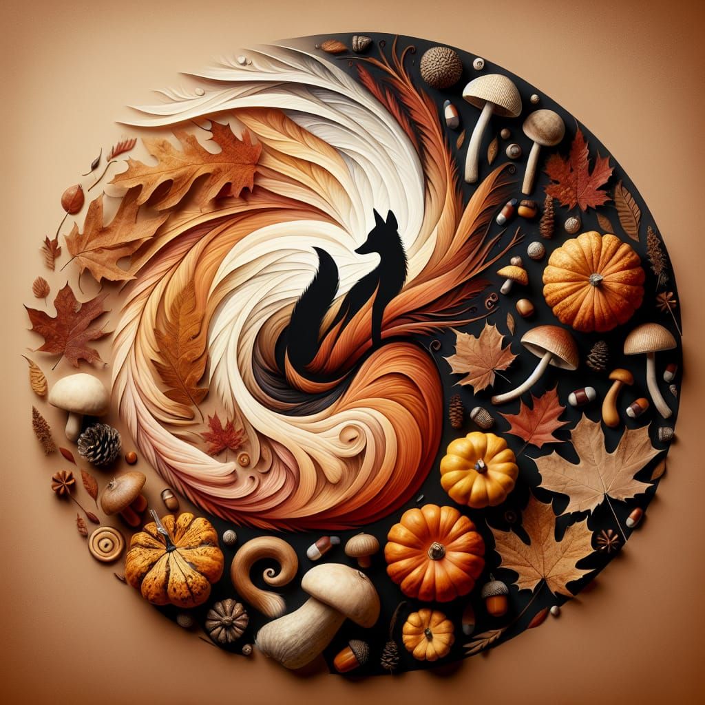 Abstract Autumn Composition with Fox Silhouette