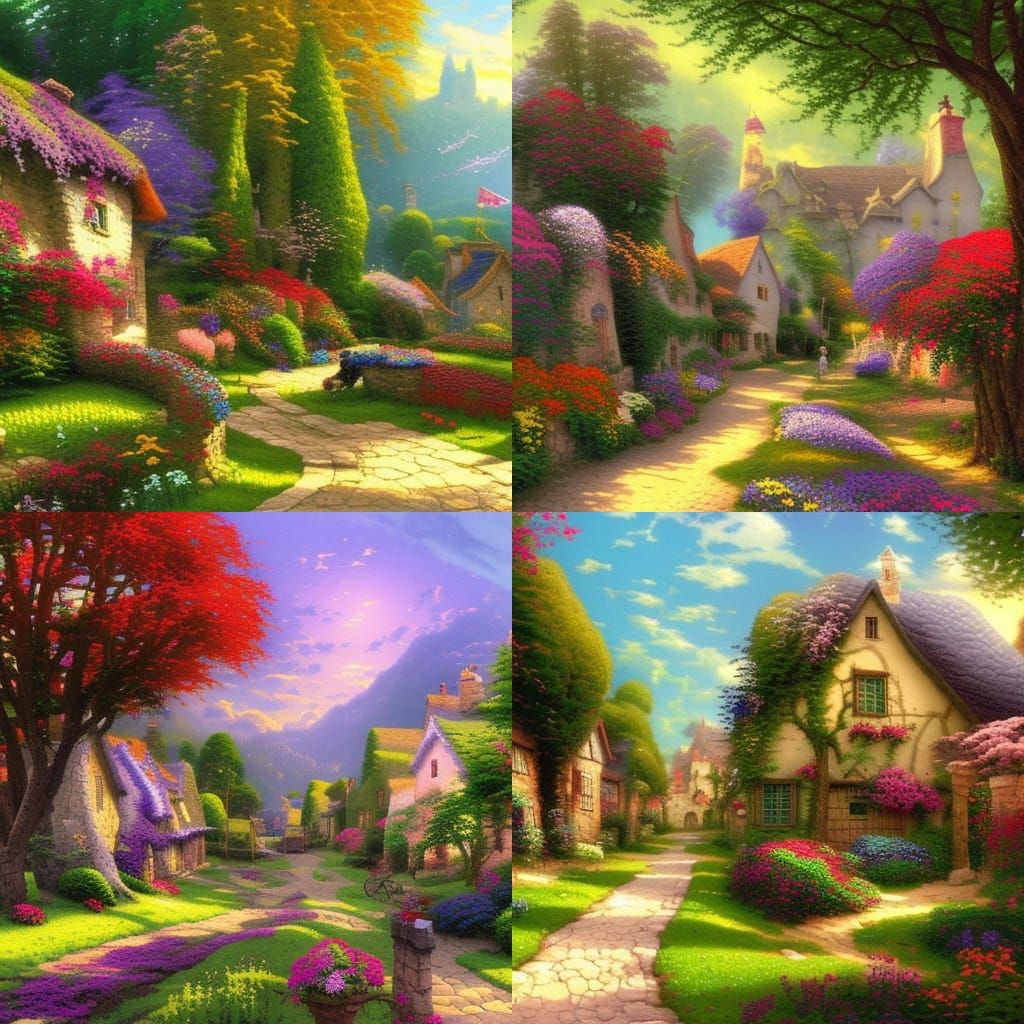 Colorful Medieval Village in Storybook Illustration Style