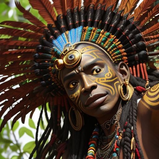 Witch Doctor Chanting in Jungle, Tribal Art Style