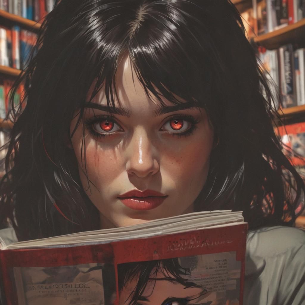 Woman Reading Comic Book in Simon Bisley Style