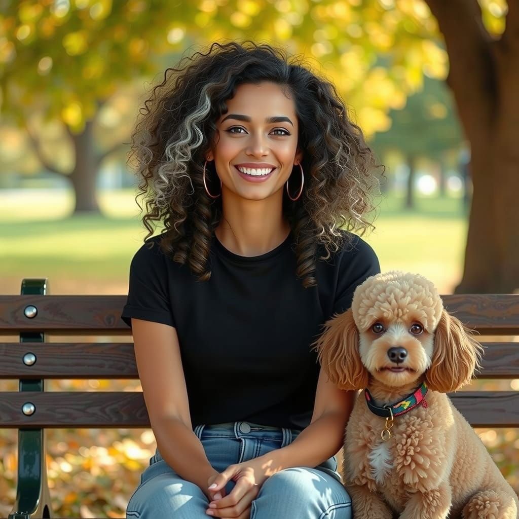 Hyperrealistic Portrait of a Woman with a Brown Poodle in a ...