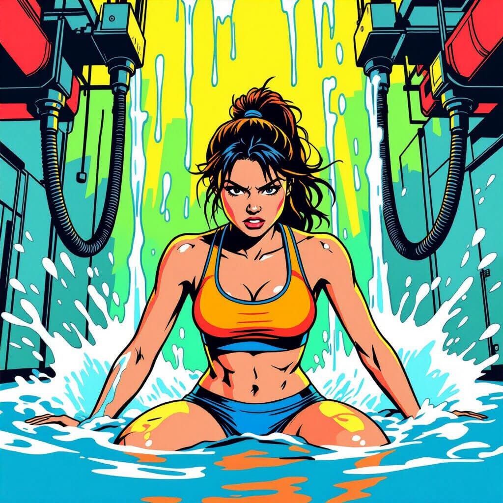 Woman Enjoys Goo Shower in Comic Book Style Art