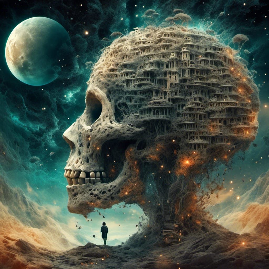 Surreal Starry Night Silhouette Collage Art