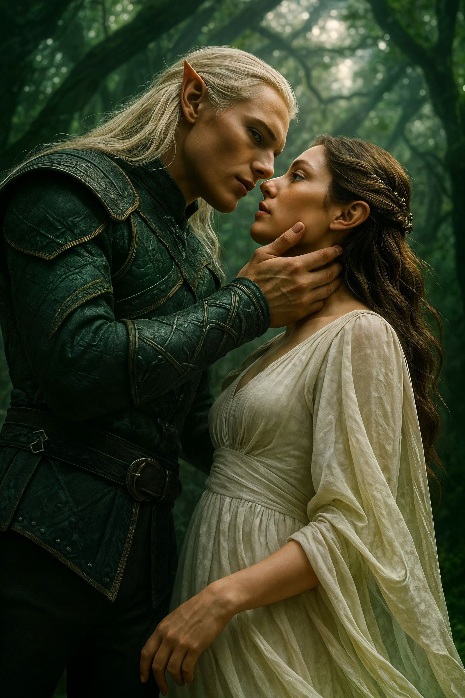 Elven Lovers in Emerald Forest Glade