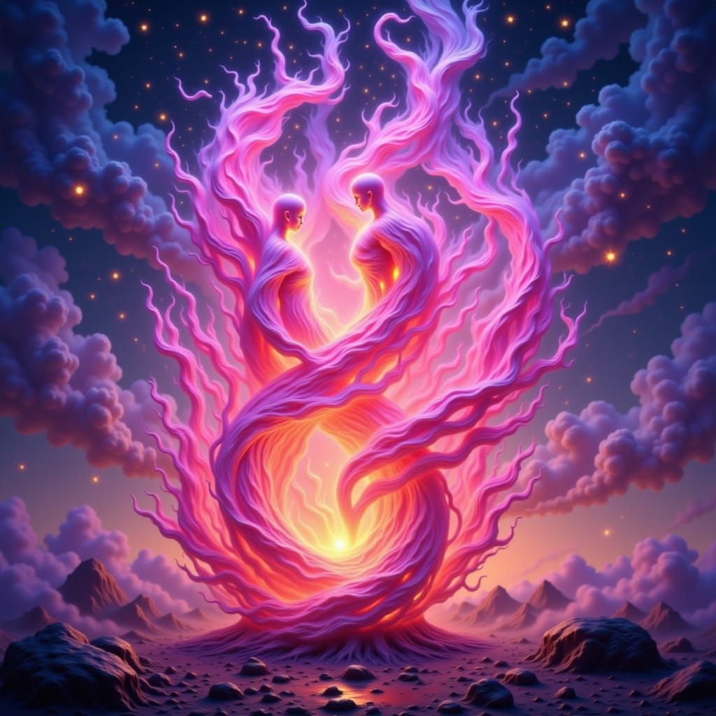 Ethereal Pink Flame Sculpture in Starry Twilight