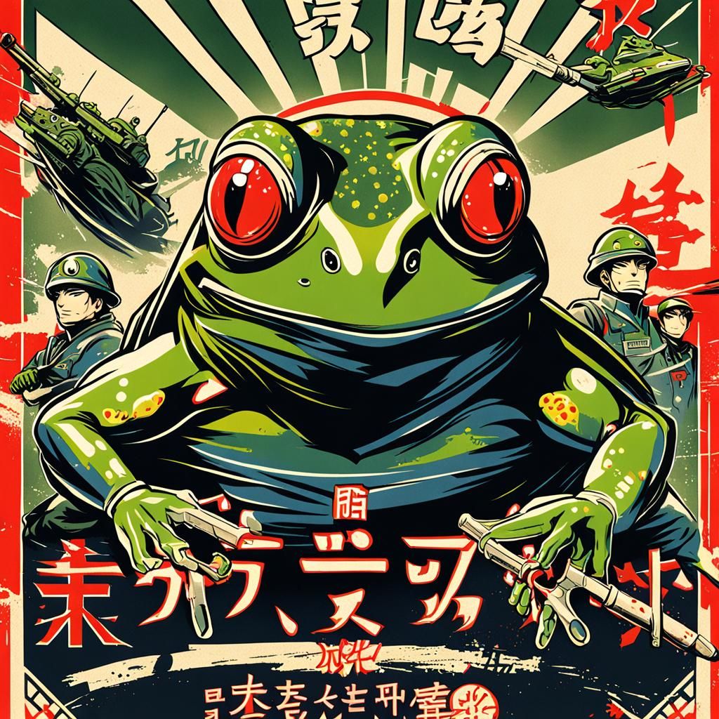 Frog-Men War Propaganda Poster in Anime Style