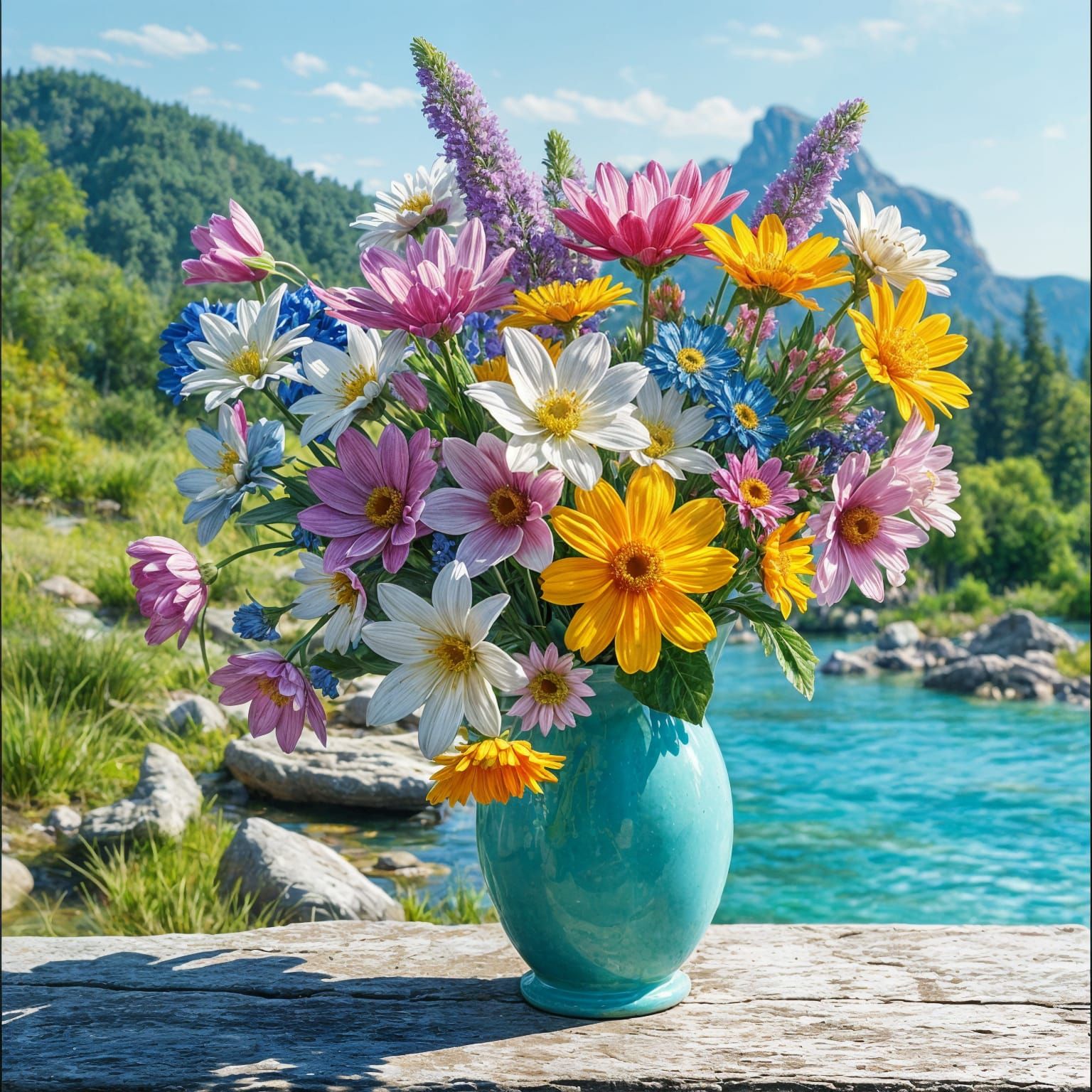 Spring Bouquet in Gouache Style with Wildlife