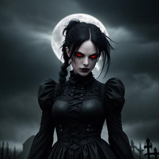 Gothic Vampire Dancing in Stormy Cemetery