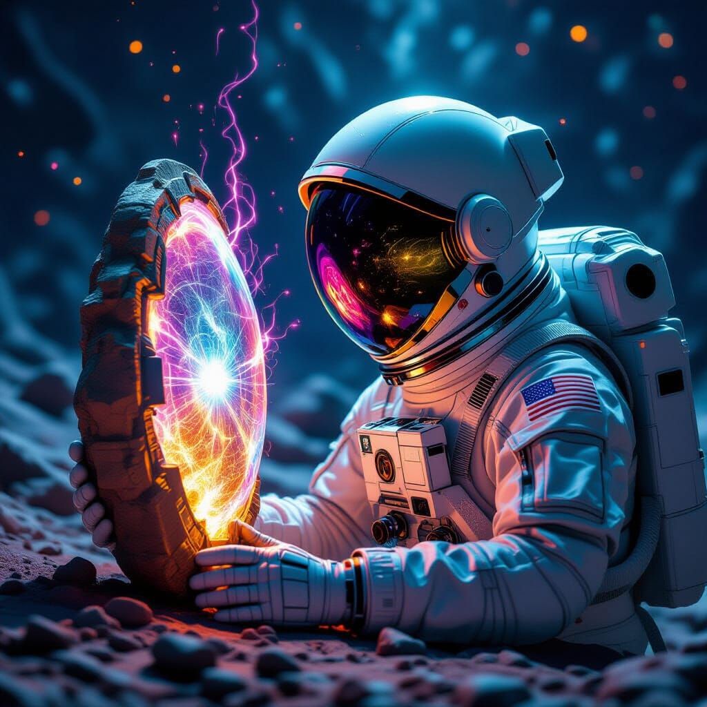 Astronaut Discovers Alien Artifact: Sci-Fi Digital Painting