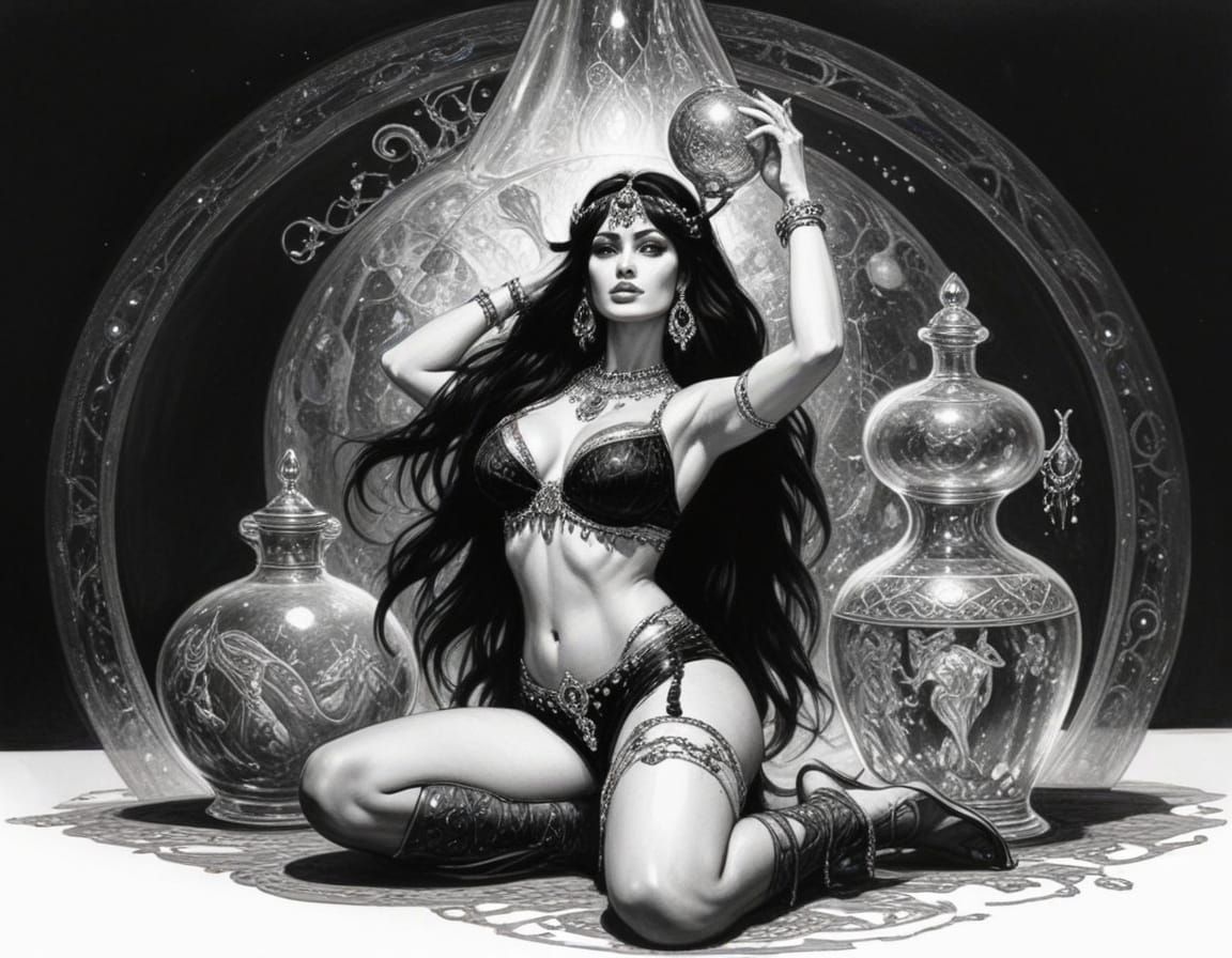 Retro-Sci-Fi Pinup Dancer in a Bottle