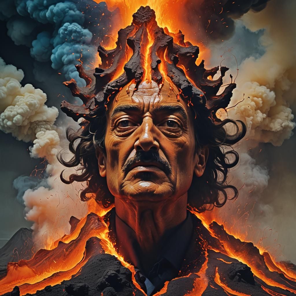 Surreal Volcano Eruption From Head in Rothko Style
