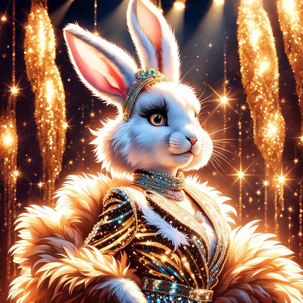 Glamorous Rabbit Showgirl in Vintage Pin-Up Style