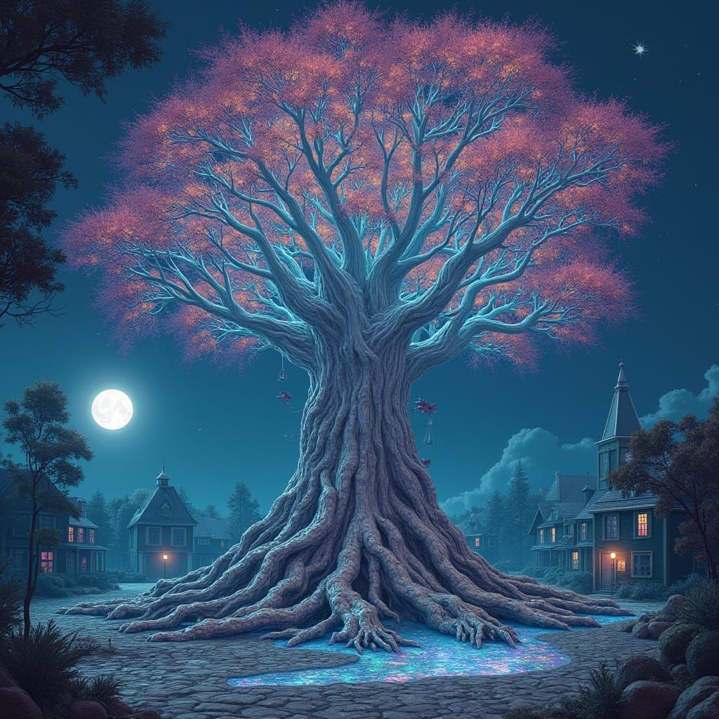 Liquid Metal Tree Awakens in Holographic Dreamscape